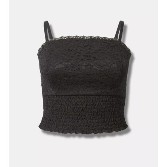 Torrid Women's Plus Size Deep Black Lace Smocked Crop Top Size 2 2X New - Picture 1 of 9